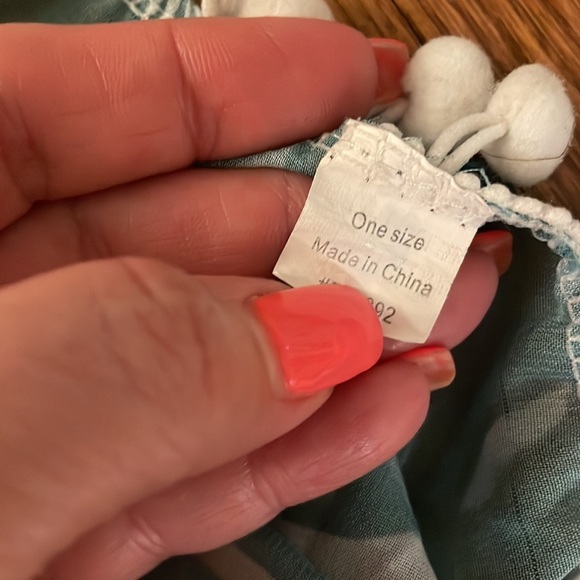 Tropical leaf / Pom Pom beach coverup ONE SIZE loose sleeves open front O/S - Picture 6 of 10